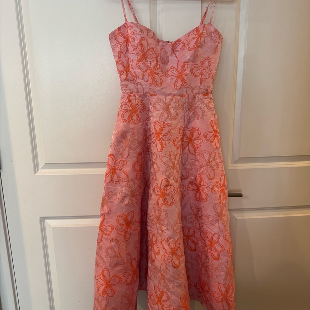 Lulu's Pink Midi Dress with Orange Floral Appliqué